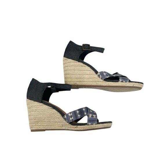 TOMS Sienna Wedge Espadrille Sandal Blue Denim Batik Tie Dye Womens Size 7.5 - Picture 9 of 10